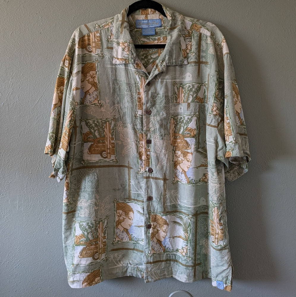 Bermuda Bay 100% Silk Hawaiian Tropical Print Button Up Shirt Size XL - Picture 1 of 6